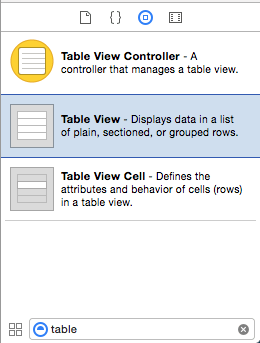 Table View Object in Object library