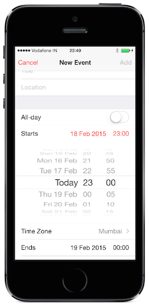 iPhone Calendar application example ios date picker