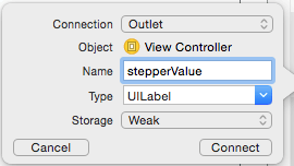 Creating IBOutlet for stepperValue